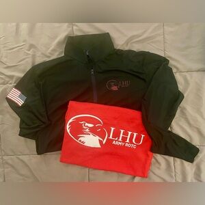 Lock Haven LHU Army ROTC 3/4 zip shirt & Red tee bundle America Military, sz M L
